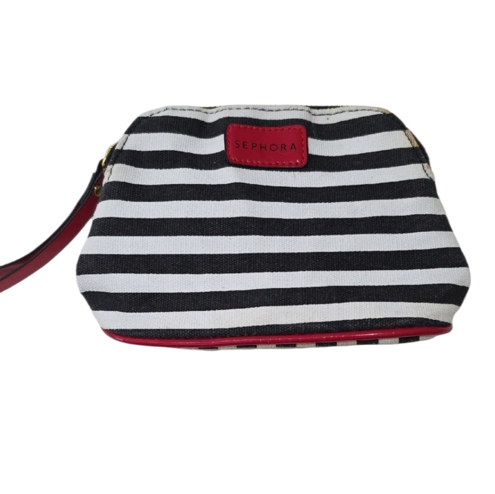 Sephora Make Up Black and White Striped Cosmetic Pouch